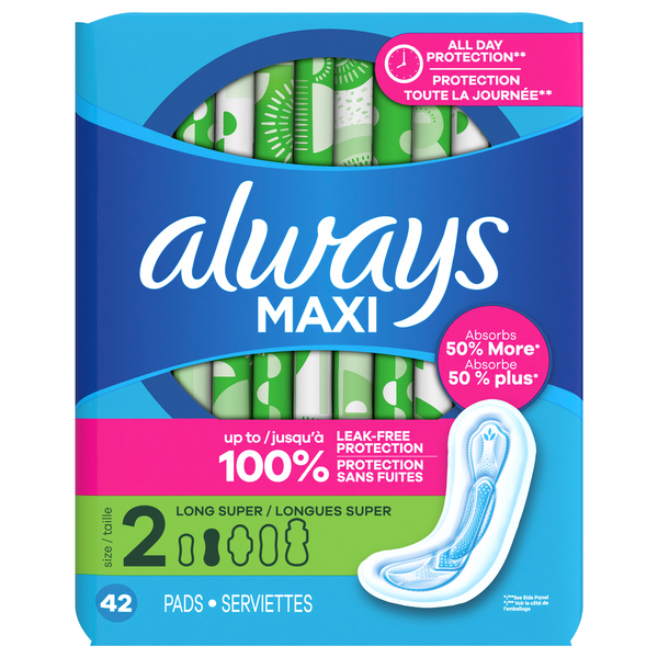 Always Maxi Size 2 Unscented Long Super Pads No Wings