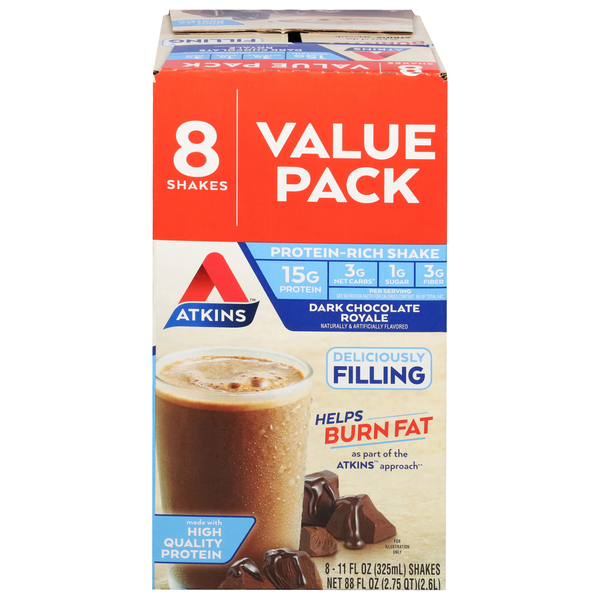 Atkins Dark Chocolate Royale 15g Protein Shake - 8 pk