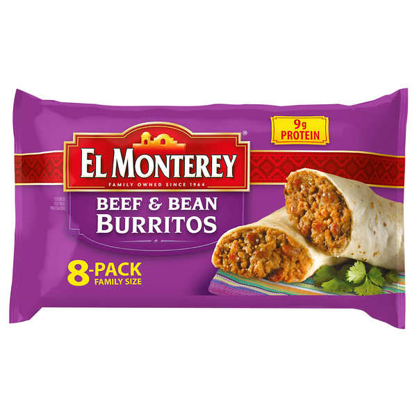 El Monterey Beef & Bean Burritos Family Pack - 8 ct Frozen