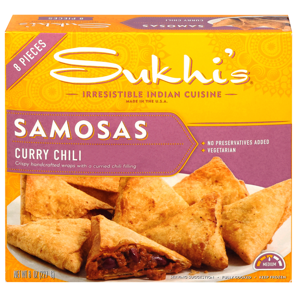 Sukhi's Vegetarian Medium Curry Chili Samosas - 8 ct Frozen