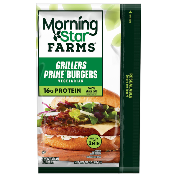 MorningStar Farms Plant-Based Prime Grillers Veggie Burgers - 4 ct Frozen