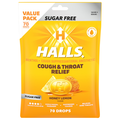 Halls Sugar Free Honey Lemon Cough & Throat Relief Drops
