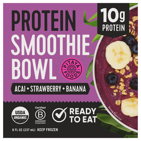 Pitaya Foods Organic Acai Strawberry Banana Protein Smoothie Bowl Frozen