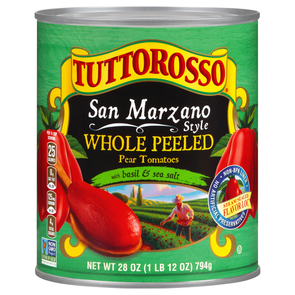 Tuttorosso San Marzano Whole Peeled Pear Tomatoes with Basil & Sea Salt
