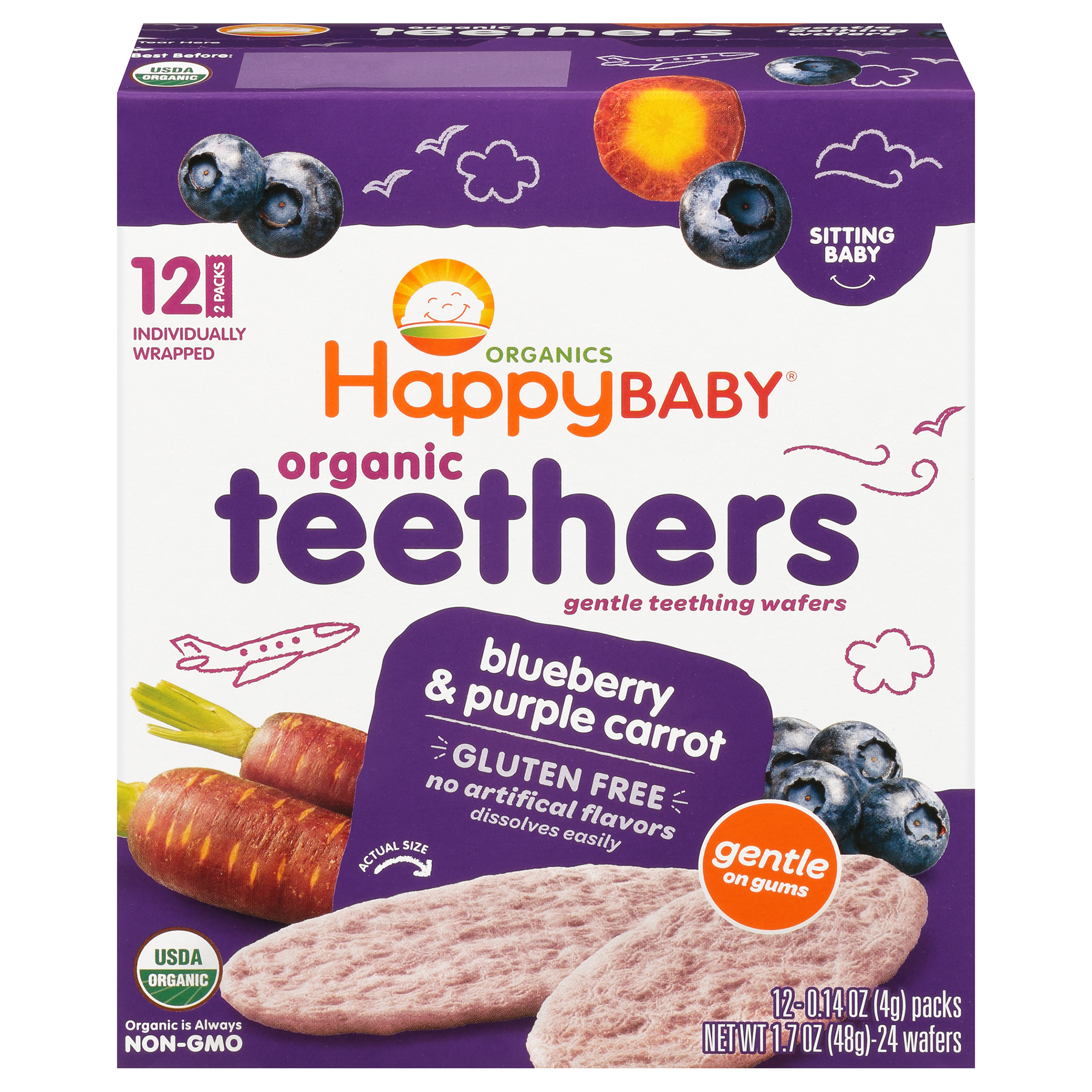 Happy Baby Happy Baby Organics Teethers Blueberry & Purple Carrot Gluten Free - 12 ct