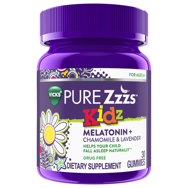 Vicks Pure Zzzs Melatonin + Chamomile & Lavender Gummies Natural Berry