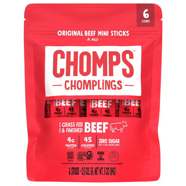 Chomps Chomplings Zero Sugar Original Beef Mini Sticks - 6 ct