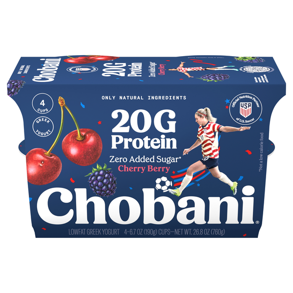 Chobani 20g Protein Lowfat Cherry Berry Greek Yogurt Cups - 4 ct