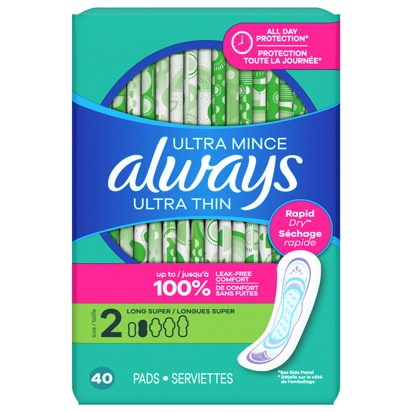 Always Ultra Thin Size 1 Unscented Long Super Pads No Wings
