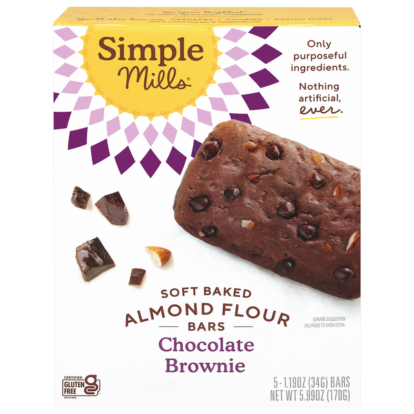 Simple Mills Gluten Free Soft Chocolate Brownie Almond Flour Bars - 5 ct