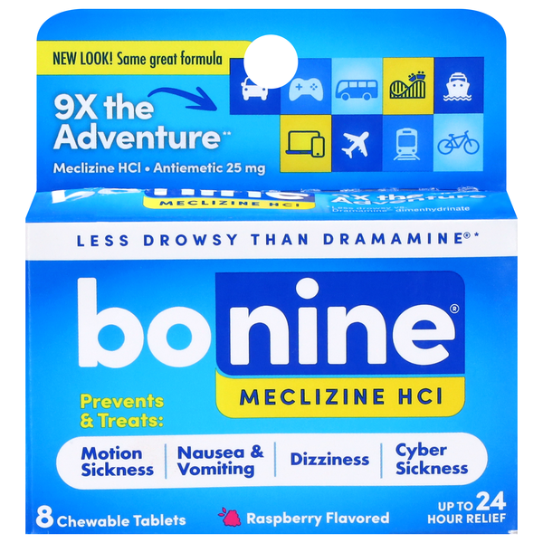 Bonine Raspberry Motion Sickness Chewable Tablets
