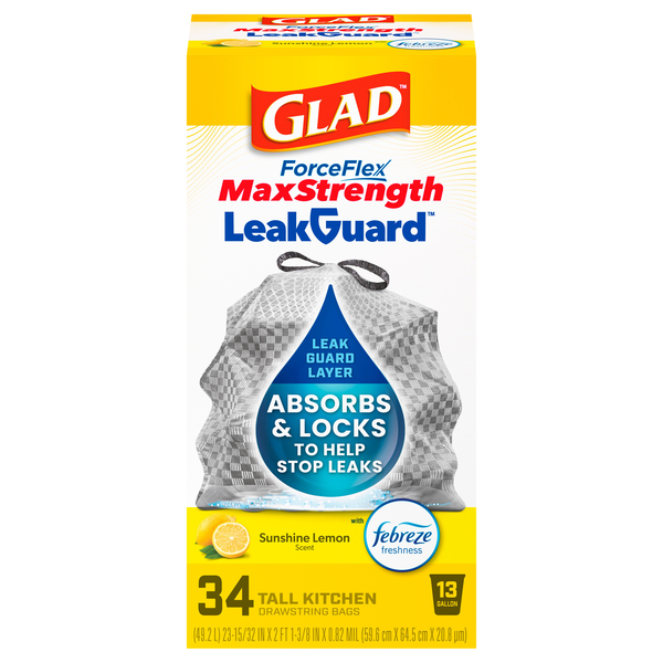 Glad ForceFlex LeakGuard Sunshine Lemon Tall Kitchen Bags 13 Gallon