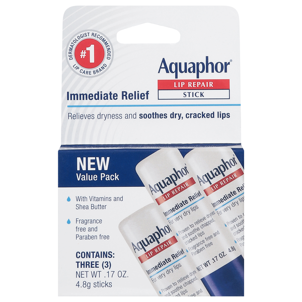 Aquaphor Immediate Relief Lip Repair Stick - 3 ct