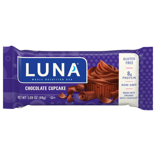 LUNA Organic Gluten Free Chocolate Cupcake 8g Protein Nutrition Bar