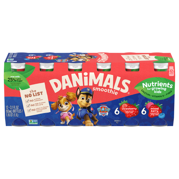 Danimals Smoothie Soaring Strawberry & Incredible Berry Drink - 12 pk