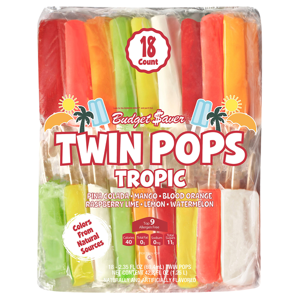 Budget Saver Twin Pops Assorted Tropic Flavors Ice Pops - 18 ct