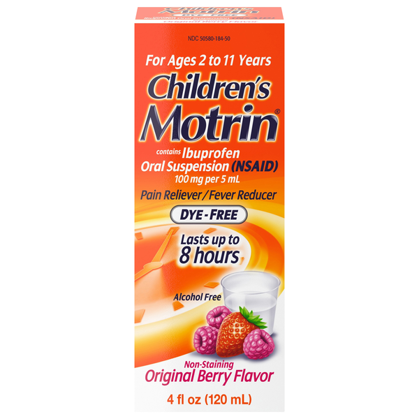 Motrin Children's Pain Fever Dye-Free Berry Ibuprofen Oral Suspension