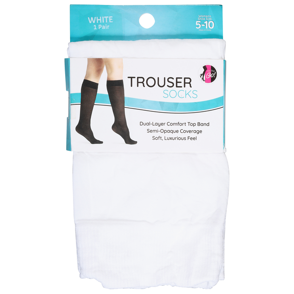 On the Go! Women's Trouser Socks Size 5-10 White