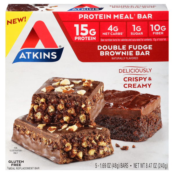 Atkins Protein Meal Bar Double Fudge Brownie Low Carb - 5 ct