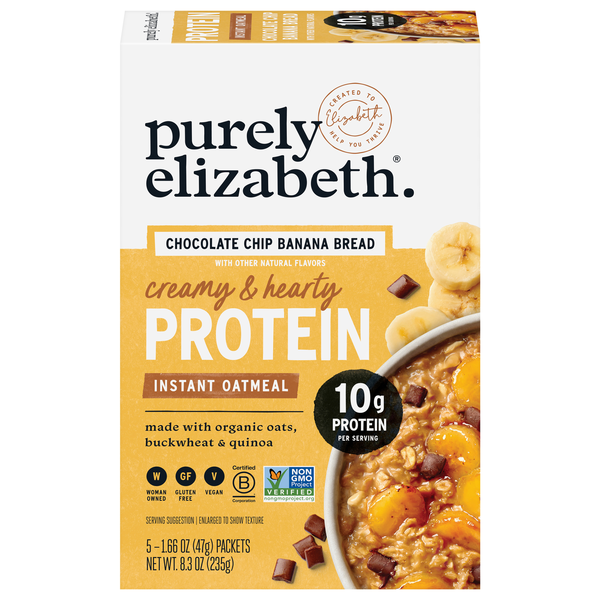 Purely Elizabeth 10g Protein Choc Chip Banana Bread Instant Oatmeal - 5 ct