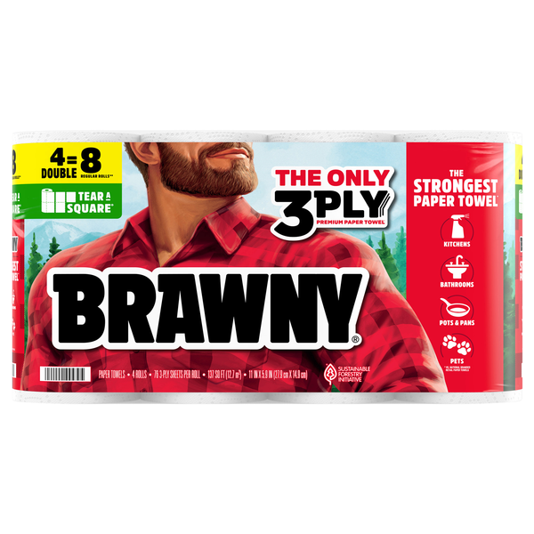 Brawny Tear-A-Square Double Rolls 3-Ply Paper Towels - 4 ct