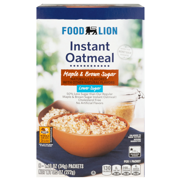 Food Lion Lower Sugar Maple & Brown Sugar Instant Oatmeal Packets - 8 ct