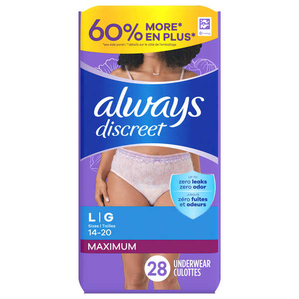 Always Women's Discreet Boutique Incontinence Underwear Maximum L