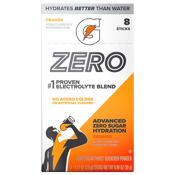 Gatorade Zero Sugar Orange Thirst Quencher Powder Sticks - 8 ct