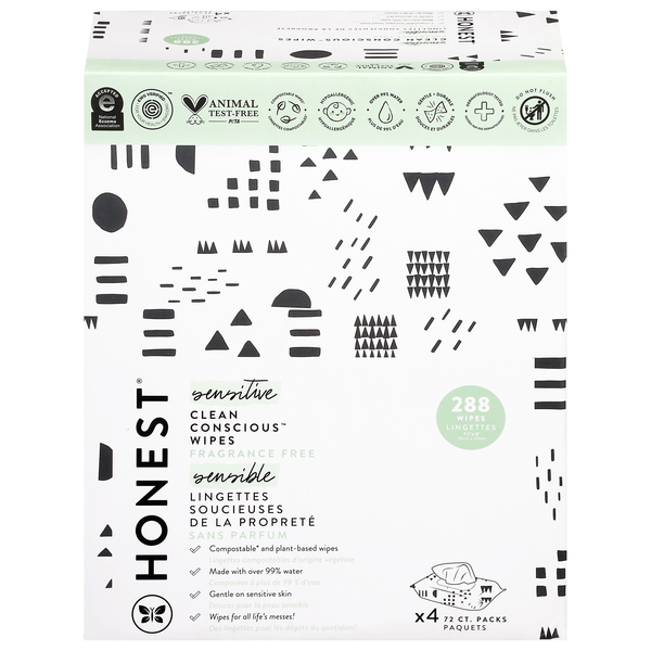 Honest Pattern Play Sensitive Fragrance Free Baby Wipes - 4 pk