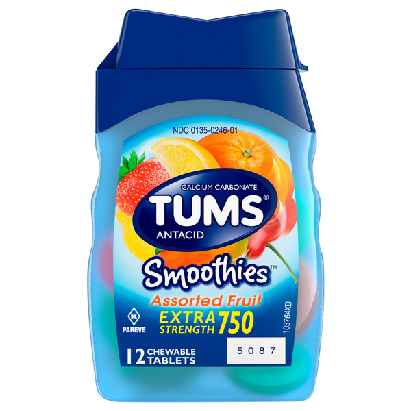 TUMS Smoothies Antacid Calcium Carbonate Extra Strength 750 Assorted Fruit