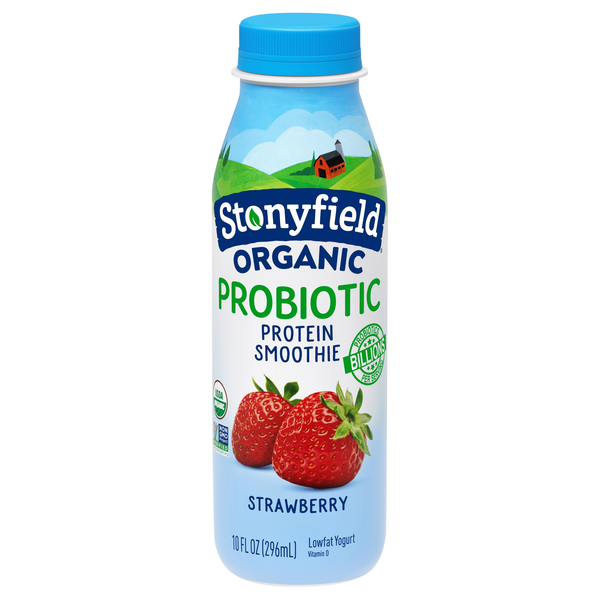 Stonyfield Organic Probiotic Low Fat Strawberry Yogurt Protein Smoothie