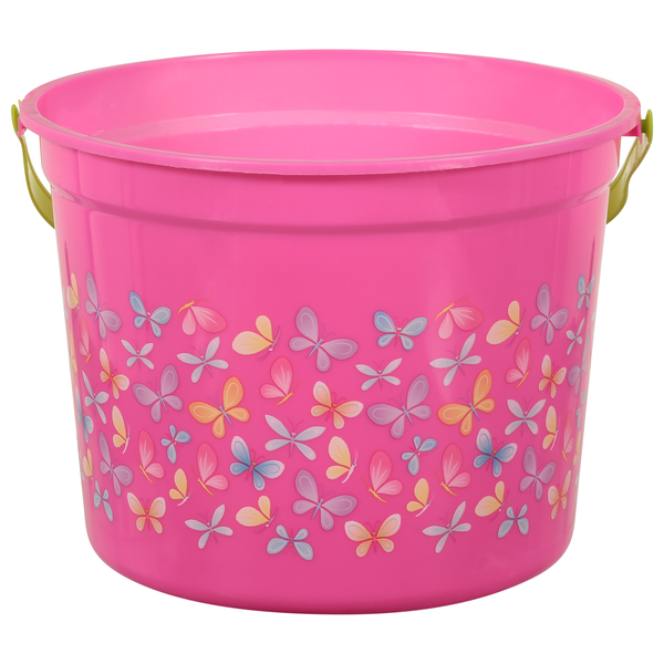 Smart Living Plastic Easter Bucket with Handle Pink w/Butterflies