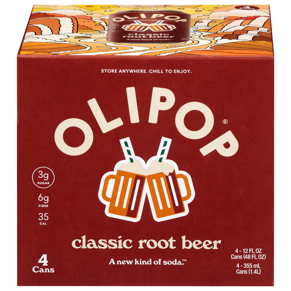 Olipop Classic Root Beer Prebiotic Soda - 4 pk