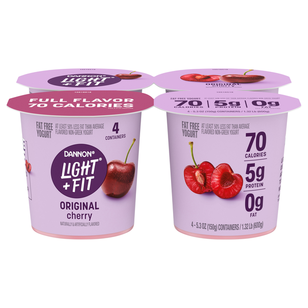 Dannon Light + Fit Fat Free Cheerful Cherry Yogurt Cups - 4 ct