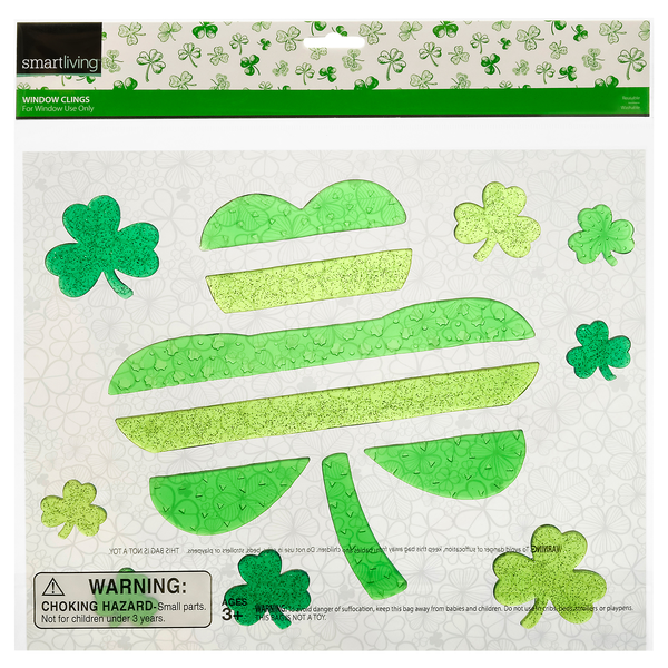 Smart Living St. Patrick's Day Window Clings Shamrocks Ages 3+