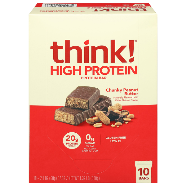 think! Gluten Free Chunky Peanut Butter 20g High Protein Bars - 10 ct