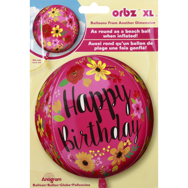 Anagram Orbz XL Happy Birthday Helium-Filled Balloon