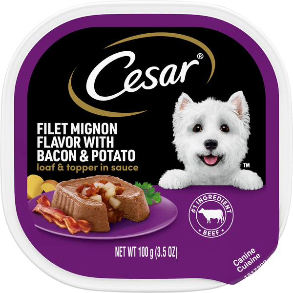 CESAR Loaf & Topper in Sauce Filet Mignon Bacon Potato Adult Wet Dog Food