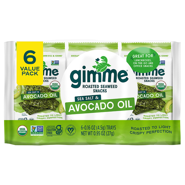 gimMe Premium Roasted Seaweed Sea Salt & Avocado Oil Organic - 6 ct