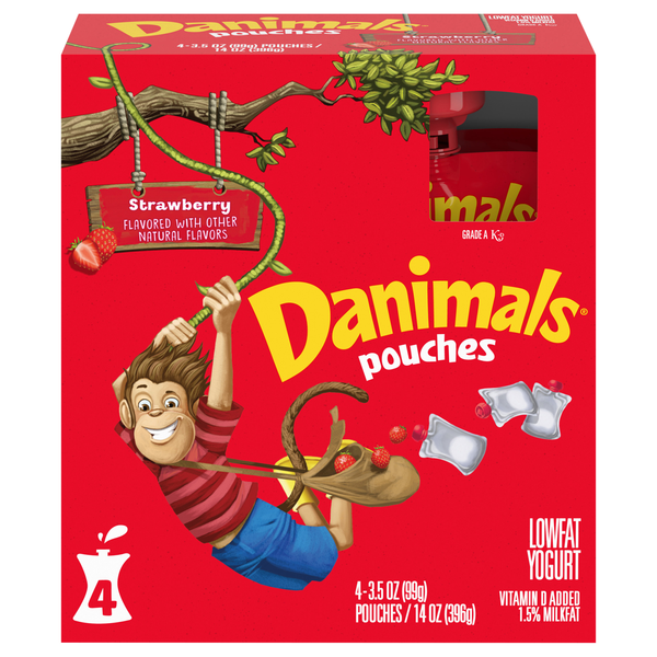 Danimals Low Fat Strawberry Yogurt Pouches - 4 ct