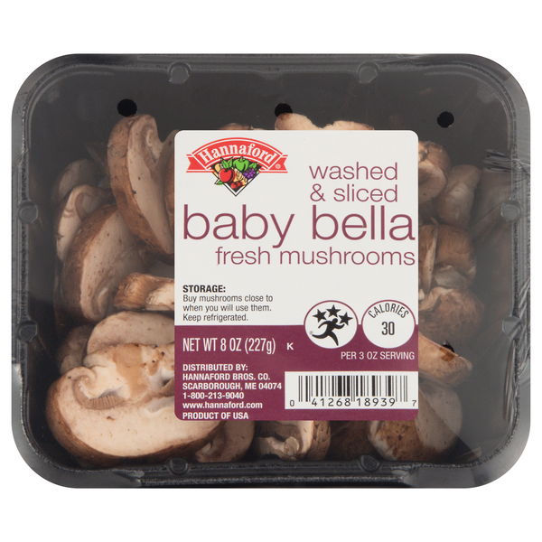 Hannaford Washed & Sliced Baby Bella Fresh Mushrooms