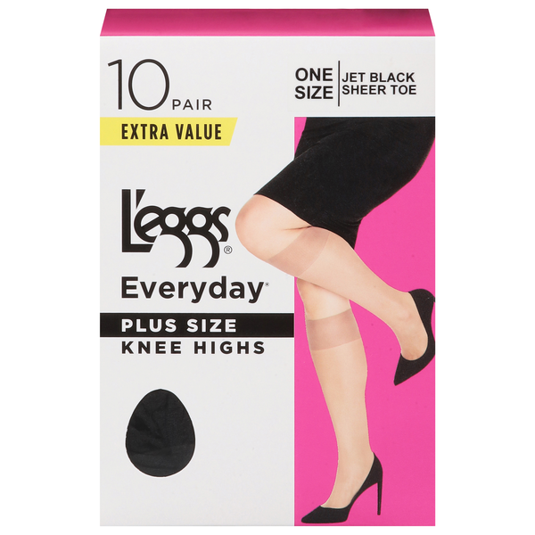 L'eggs Everyday Sheer Toe Knee Highs Jet Black Plus Size