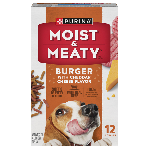 Purina Moist & Meaty Burger w/Cheddar Cheese Adult Soft Dog Food -12 ct