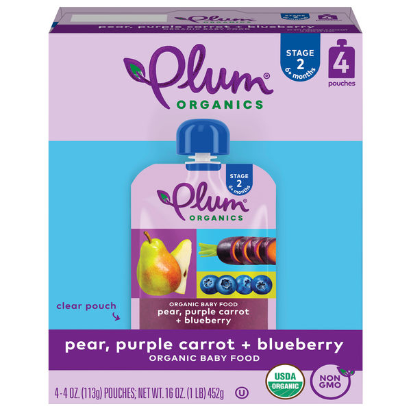Plum Organics Stage 2 Baby Food Pear Purple Carrot + Blueberry - 4 ct