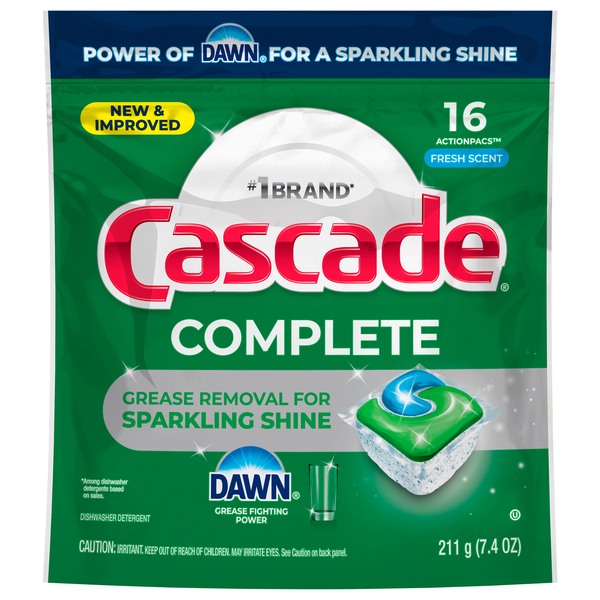 Cascade Complete Fresh Scent Dishwasher Detergent ActionPacs - 16 ct