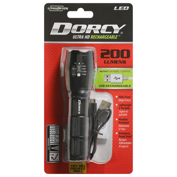 Dorcy 200 Lumens LED Ultra HD USB Rechargeable Flashlight