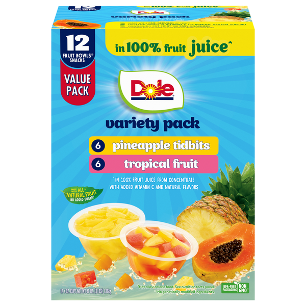 Dole Pineapple Tidbits & Tropical Variety Fruit Cups in Juice - 12 ct