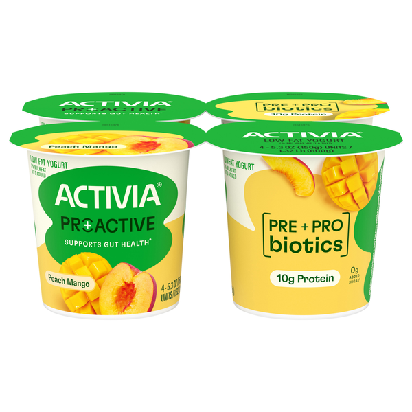 Activia Pro+Active Lowfat 2% Milkfat Peach Mango Yogurt Cups - 4 ct
