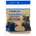 Food Lion #4 Cone Style Unbleached Coffee Filters