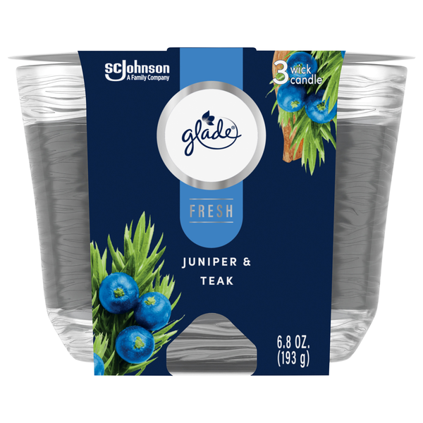 Glade Fresh Collection Juniper & Teak 3-Wick Scented Candles - 2 ct